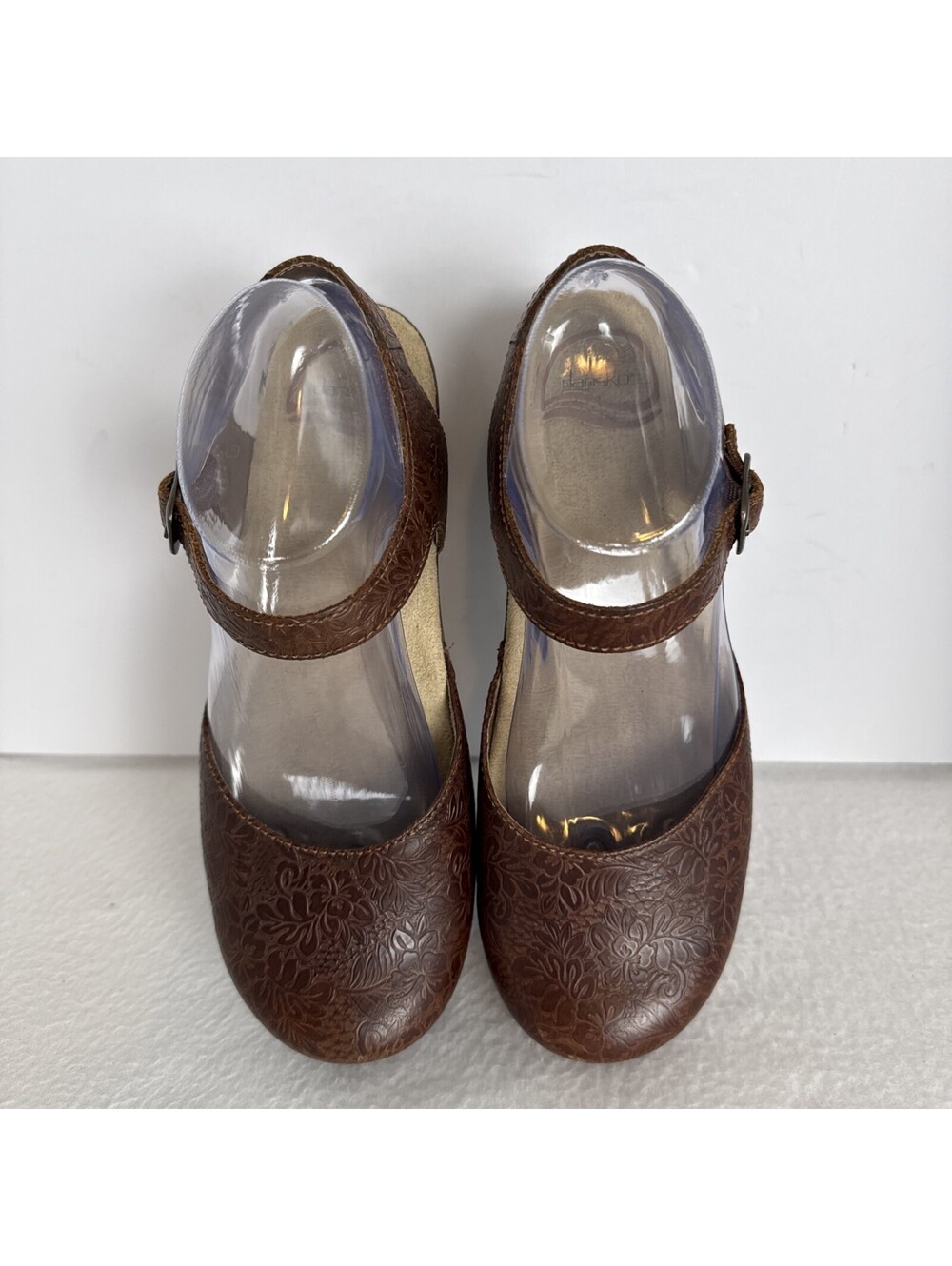 Dansko Sam Brown Embossed Leather Mary Jane Clogs Womens EU 38 US 7.5